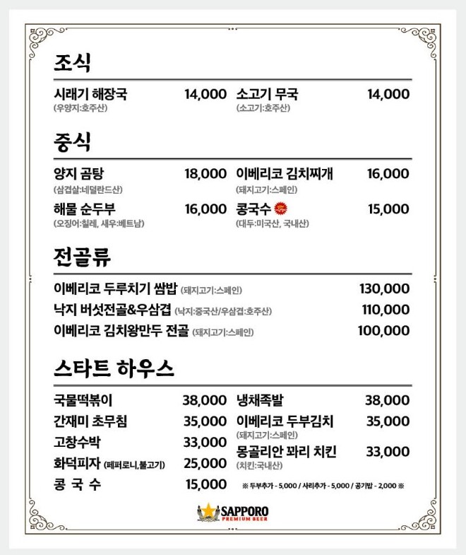레스토랑 메뉴판